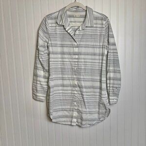 Garnet Hill white striped organic cotton button down tunic size 6 J4